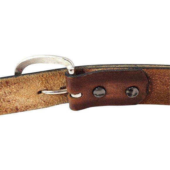 Vintage Hand Tooled Brown Leather Western Belt Men's Size 52 - Picture 4 of 5